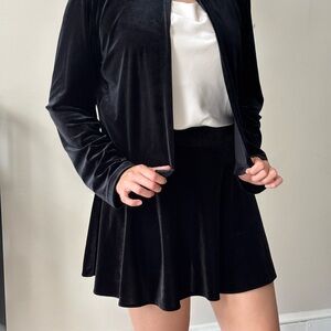 Y2K Grunge Black Velvet Fairy Set Black Mini Skirt Cardigan Gothic Whimsical Set